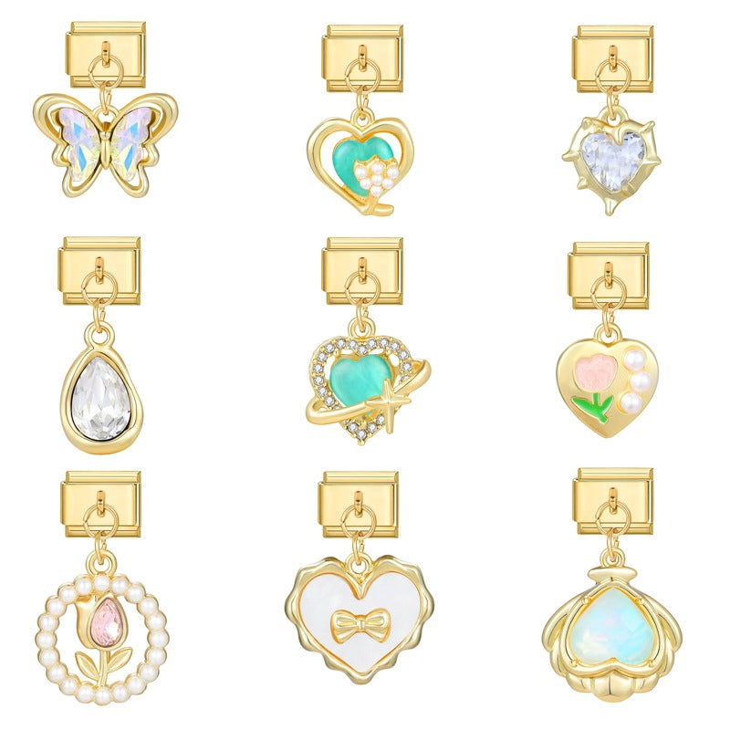 Wholesale Italian Charm Bracelet 9mm DIY Splicing Removable Stainless Steel Gold Base Pendant Composable Bracelet