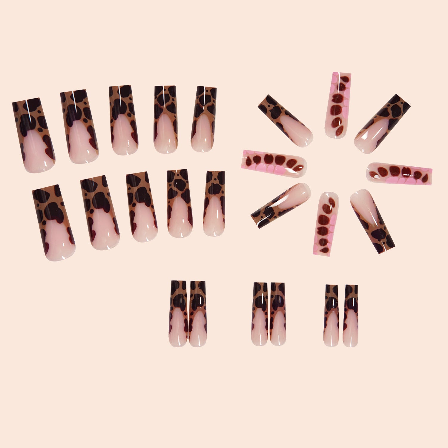 Wholesale 24 Pieces/box Brown Leopard Print Manicure Press-on Nails Kits Nail Stickers ACC-NS-NaiEr002