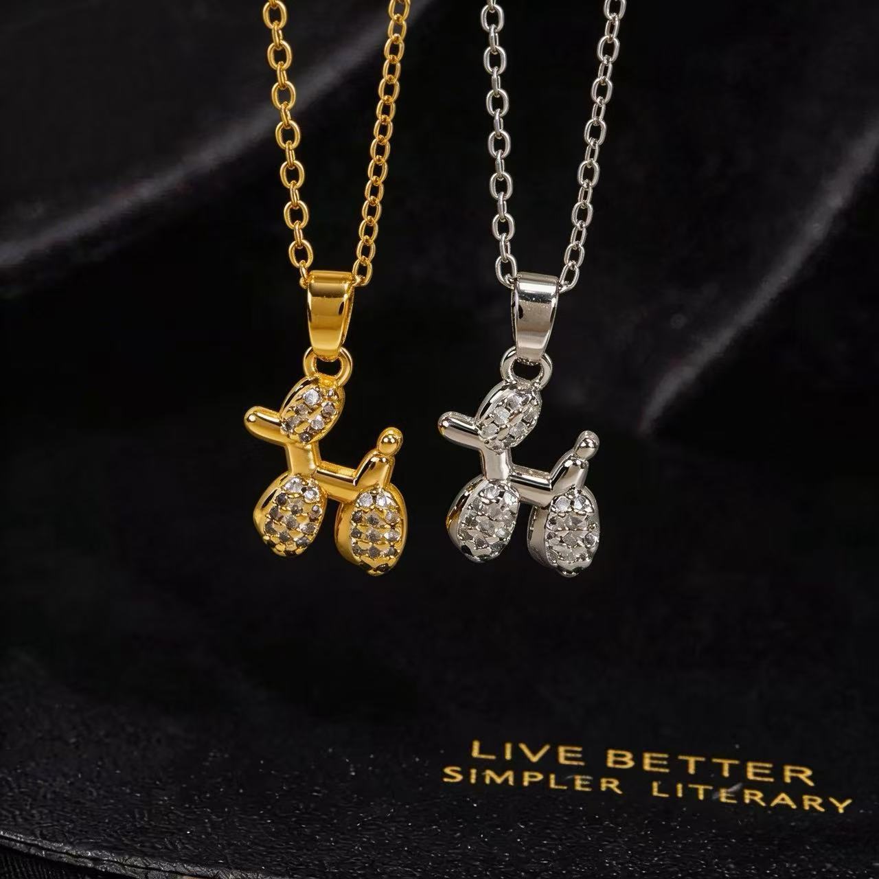 Wholesale Chic Balloon Dog Pendant Necklace Copper Zircon Unisex Hip Hop Jewelry Accessory