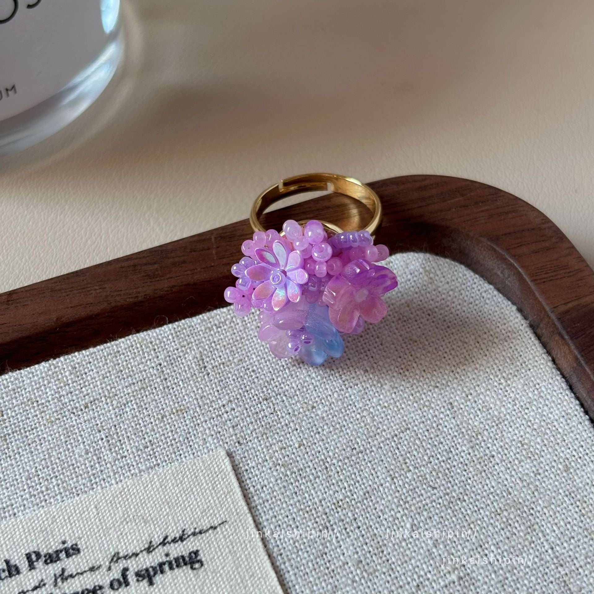 Wholesale Summer  Handmade Beaded Hydrangea Flower Ring