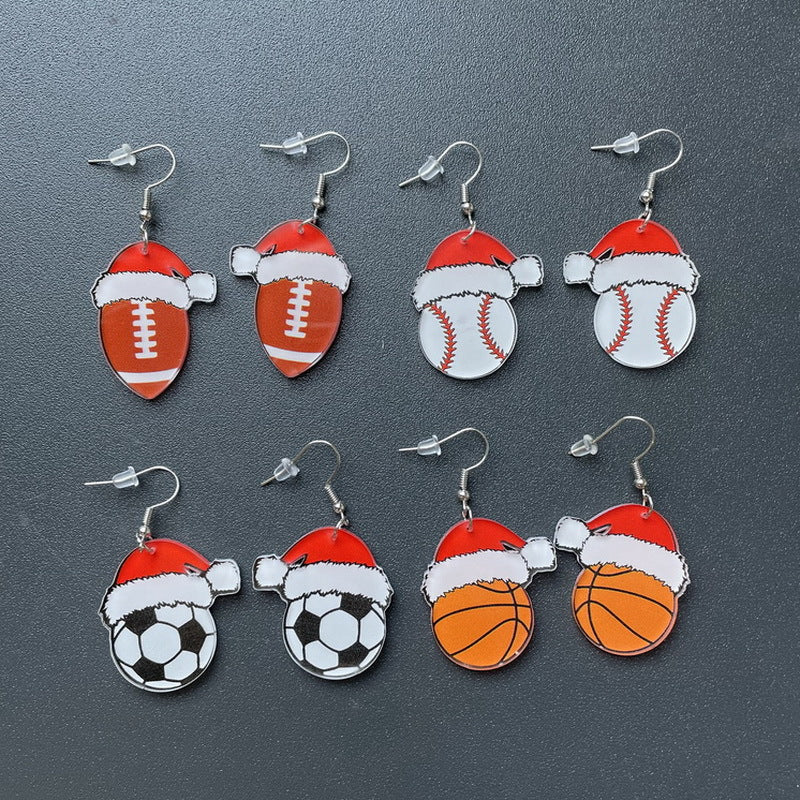 Wholesale Christmas Season Christmas Hats Football Rugby Basketball Volleyball Acrylic Earrings ACC-ES-XP028