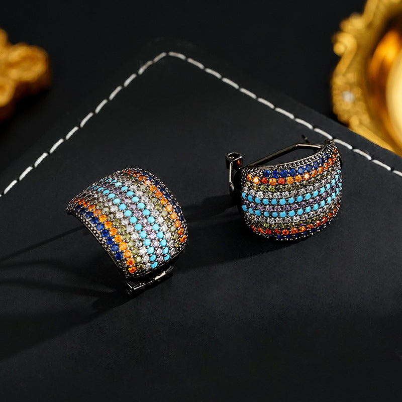 Wholesale 925 silver light luxury color micro inlaid zircon niche ear buckle simple geometric C- shaped earrings