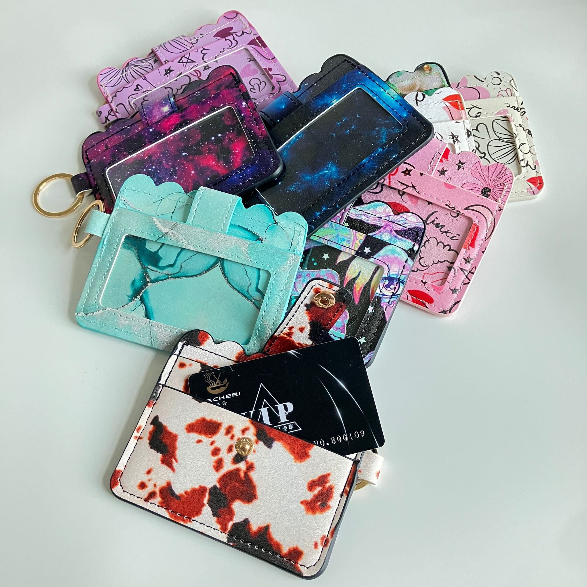 Wholesale Women PU Leather Card Holder Wallet With Mint Green Striped Print For Everyday Use Fashion Accessory
