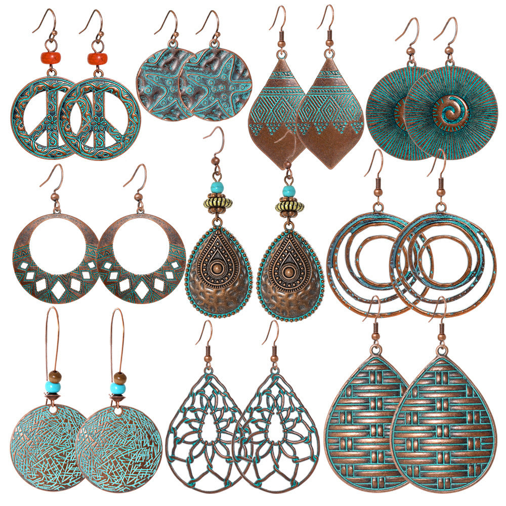 Wholesale Zinc Alloy Ethnic Bohemian Geometric Hollow Water Drop Earrings for Women Fashion Jewelry Accessory