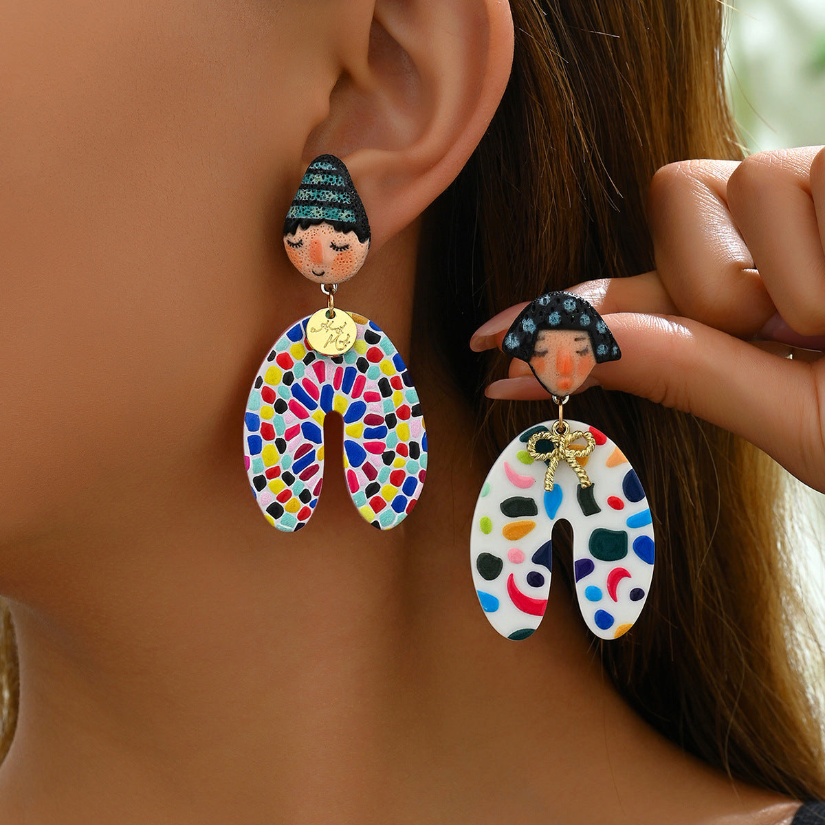 Wholesale Trendy Cartoon Indian Doll Acrylic Ear Studs Unisex Fashion Jewelry