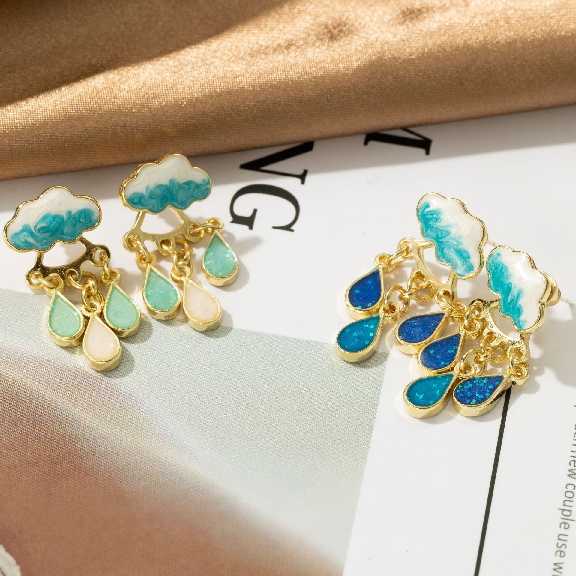 Wholesale Alloy Cloud Raindrop Earrings Dripping Oil Trendy Fashion Accessory