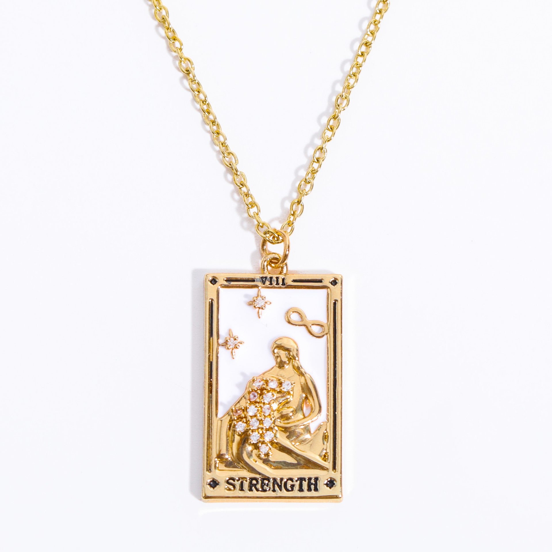 Wholesale Gold-plated Tarot Card TAROT Necklace with Diamond and Oil Square Cards ACC-NE-Jipei009