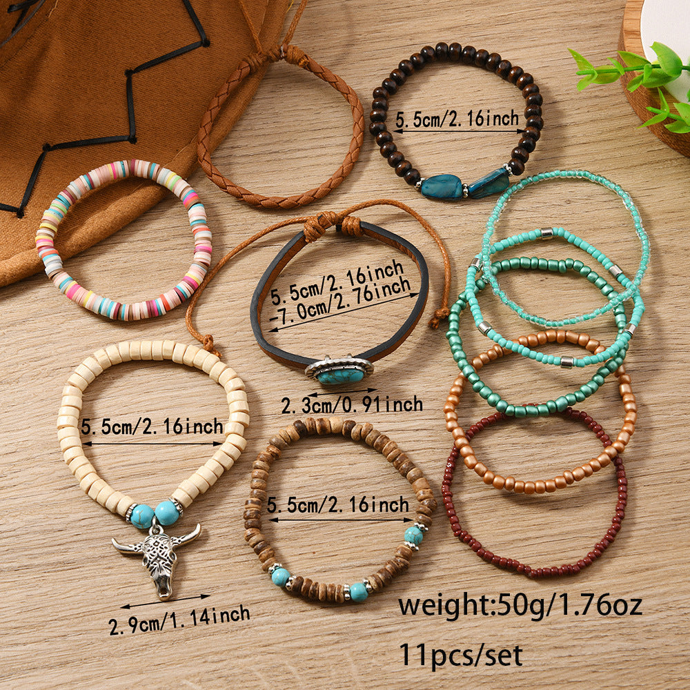 Wholesale Alloy bull head polymer clay nut shell woven multi-layer bracelet