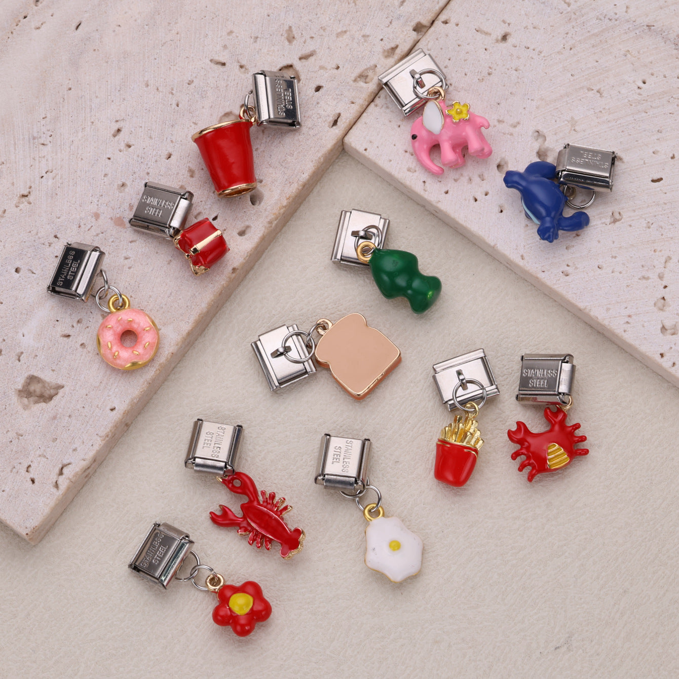 Bracelet de charme italien 10pcs 10 mm de la collection d'aliments de bricolage Bracelet composable en acier inoxydable