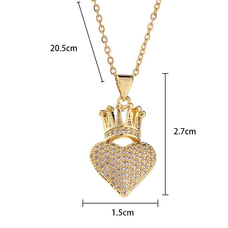 Wholesale Gold Plated Copper Zircon Heart Crown Pendant Necklace Women S Hip Hop Fashion Accessory