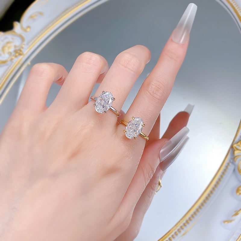 Wholesale S925 Sterling Silver Oval Pigeon Egg Ring High Carbon Diamond Women Fashion Accessory Gift