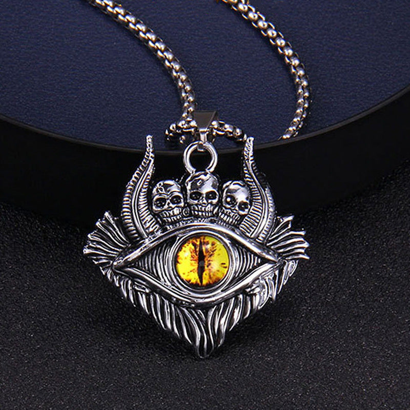 Wholesale Vintage Devil Eye Pendant Titanium Steel Necklaces ACC-NE-Hanyu014