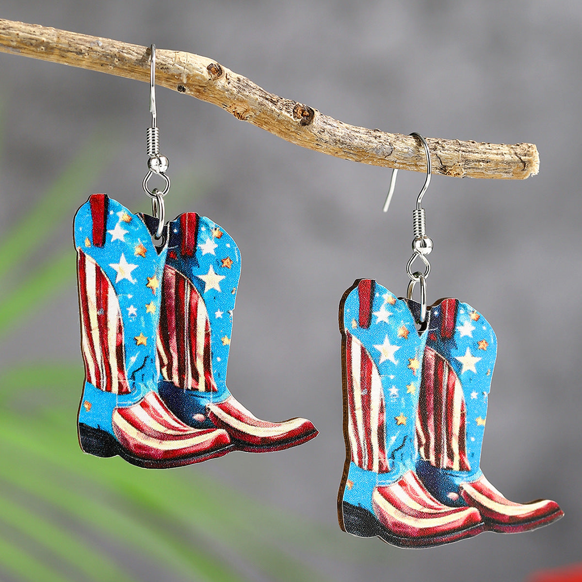 Wholesale  Independence Day Element Wooden Boots Earrings