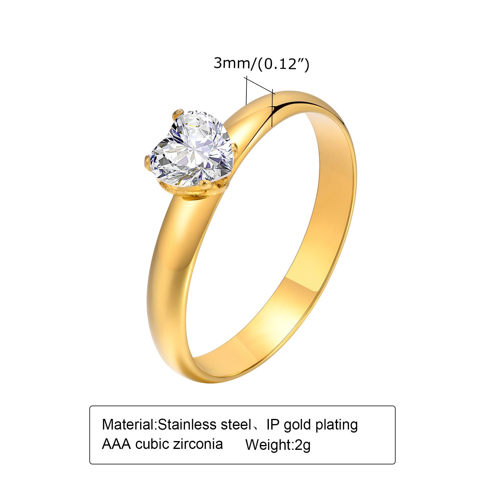 Wholesale Titanium Steel Ring Stainless Steel Zircon Gold Ring Heart Shape ACC-RS-HuaLanXin002