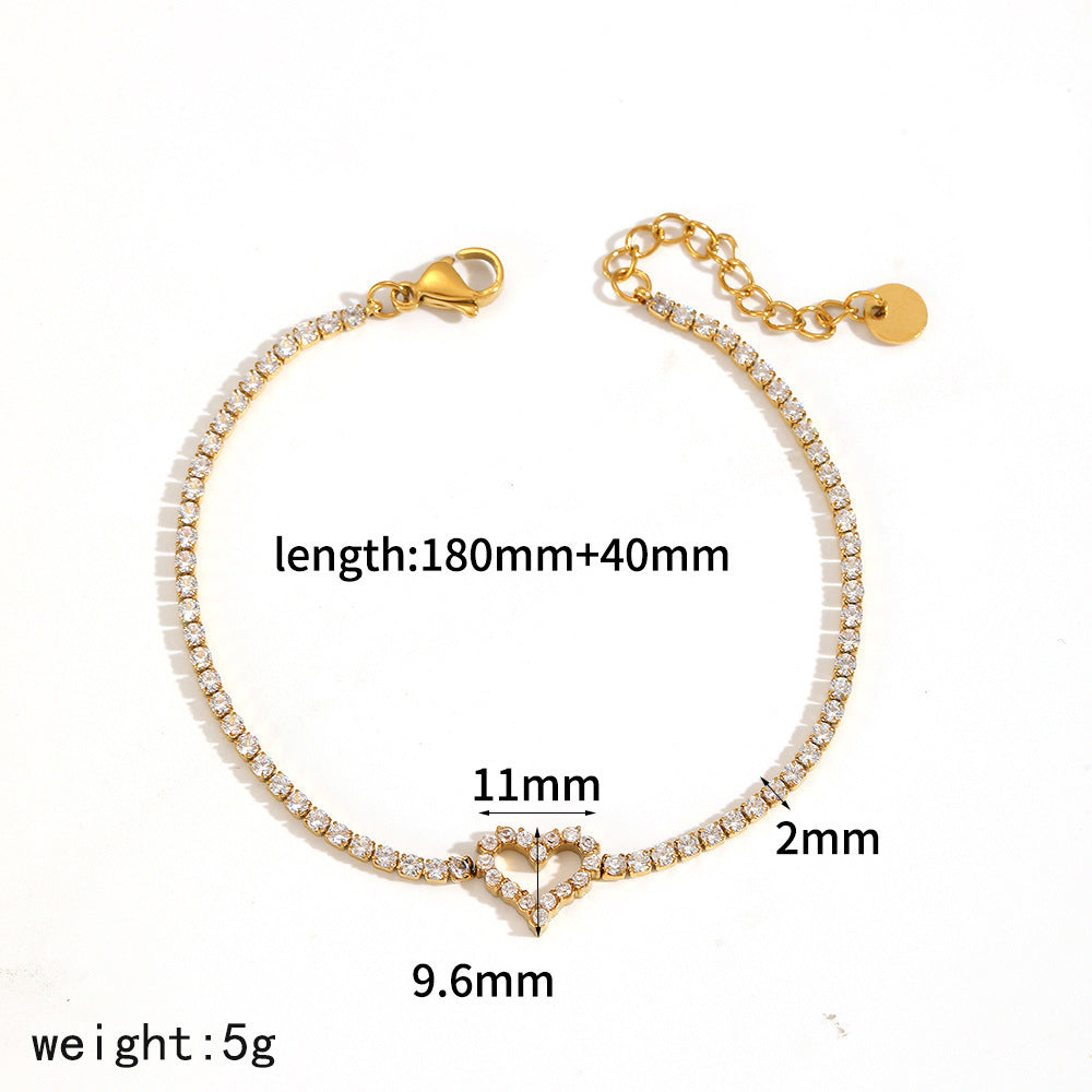 Wholesale 18k gold stainless steel diamond-encrusted heart bracelet