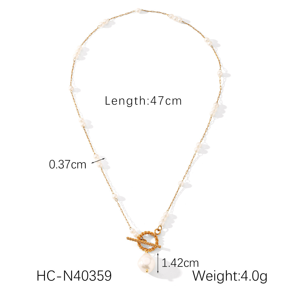 Wholesale stainless steel 18K gold Ot buckle pearl pendant necklace