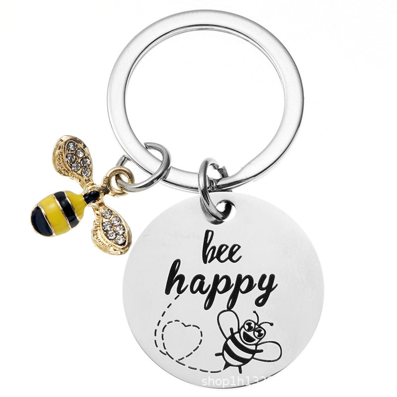 Wholesale Titanium Steel Keychain Cartoon Little Bee Creative Keychain Cute Pendant ACC-KC-Chenz013