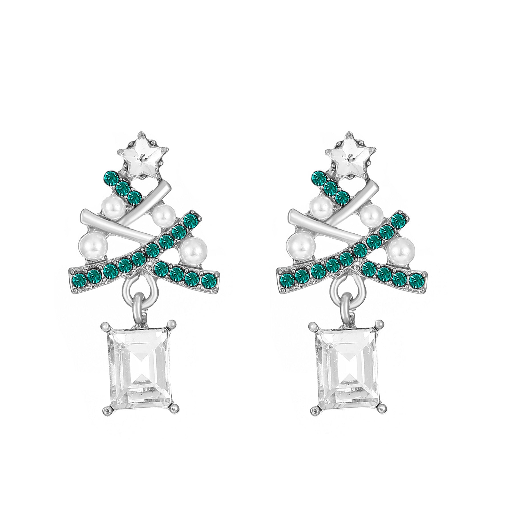 Boucles d'oreilles arbres de Noël incrustées de diamants créatifs en gros