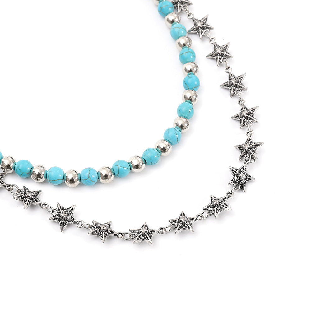 Wholesale Metal turquoise beaded five-pointed star waist chain