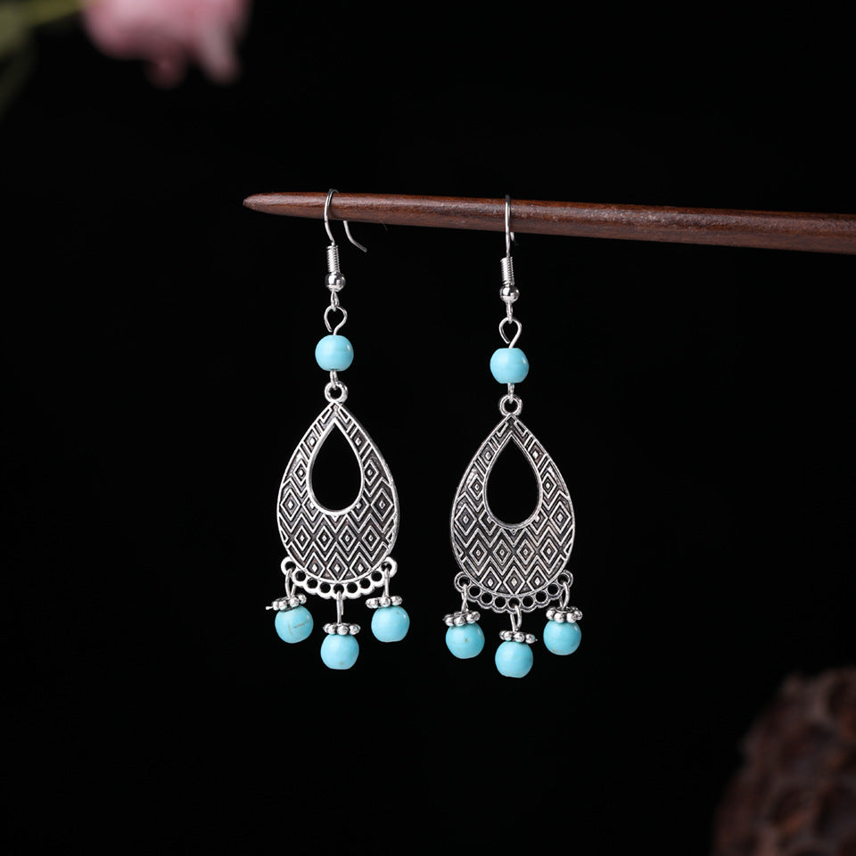 Wholesale  retro ethnic style blue turquoise earrings
