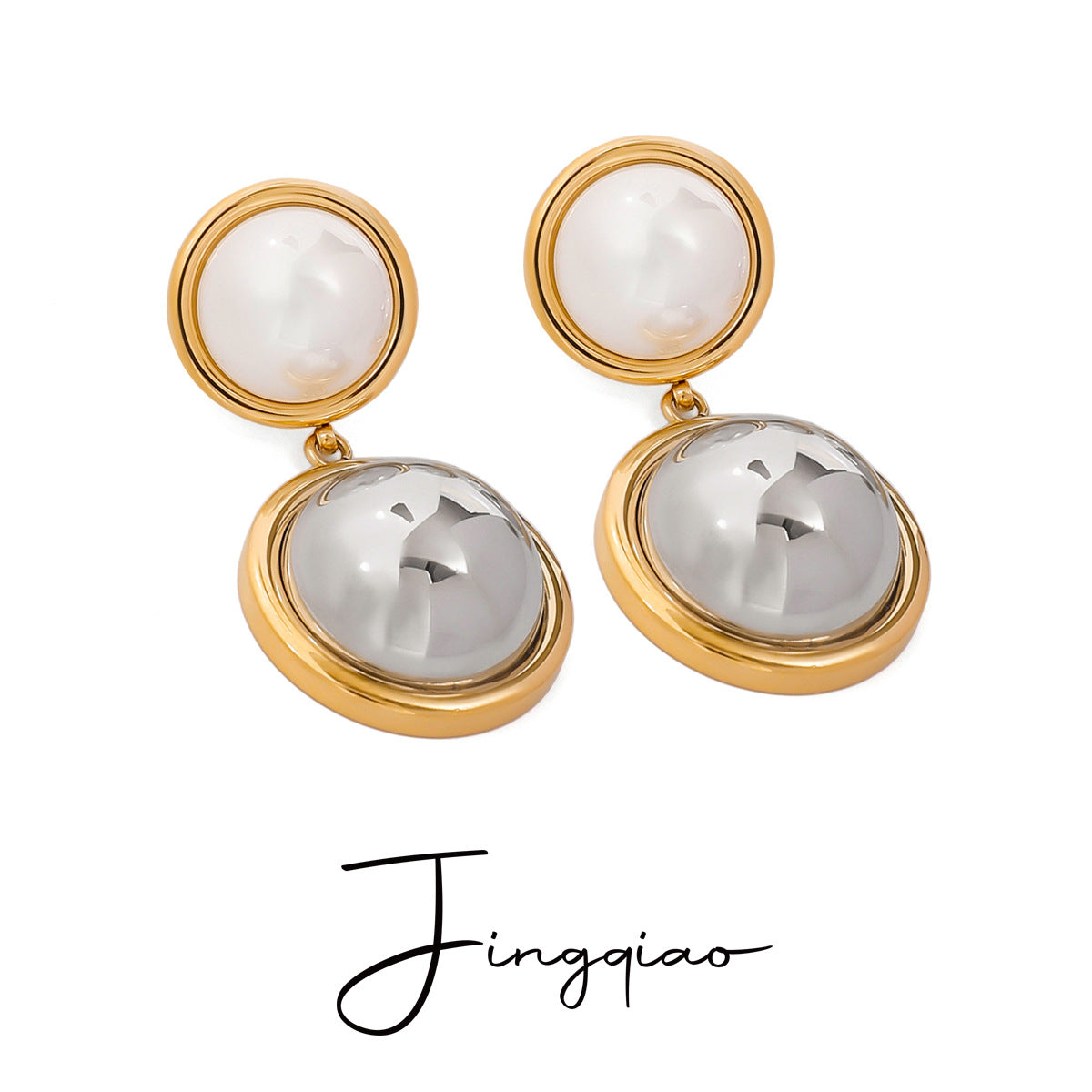 Wholesale Stainless Steel Color-matching Pearl Earrings