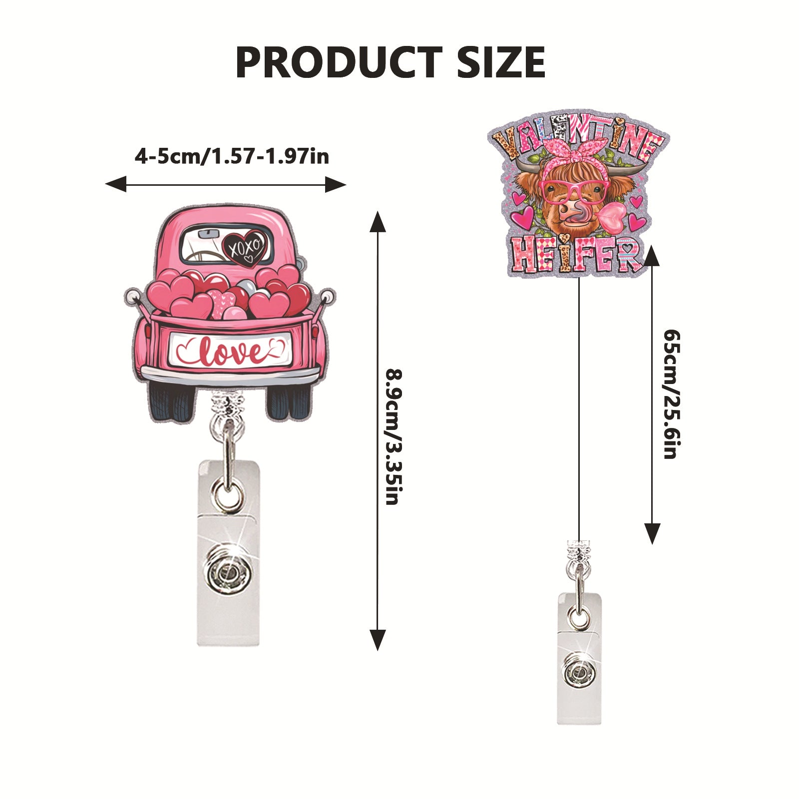 Wholesale Valentine' s Day Acrylic Heart-Shaped Cow  Badge Reels