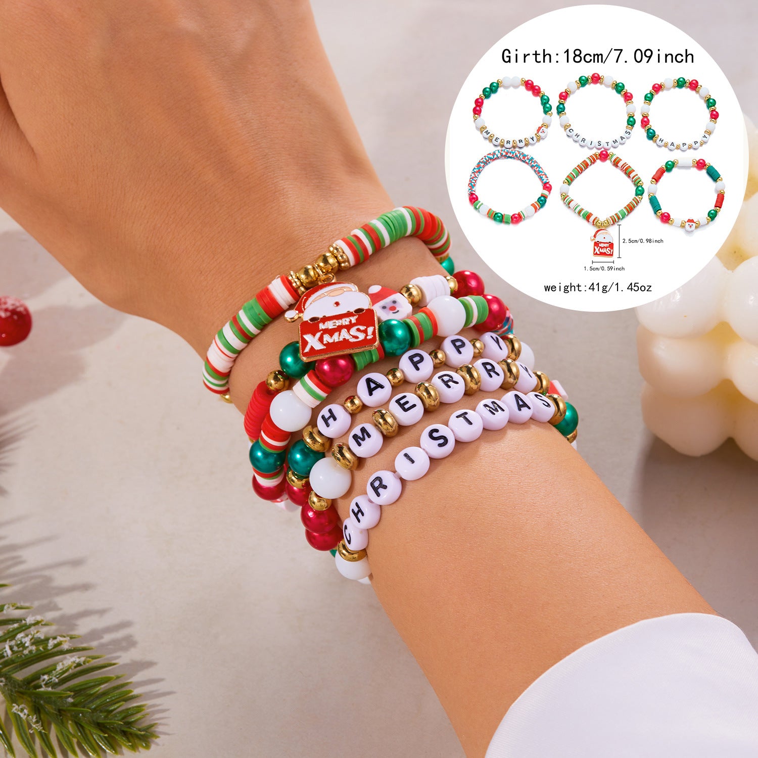 Wholesale Christmas Letter Contrast Color Soft y Beaded Bracelet