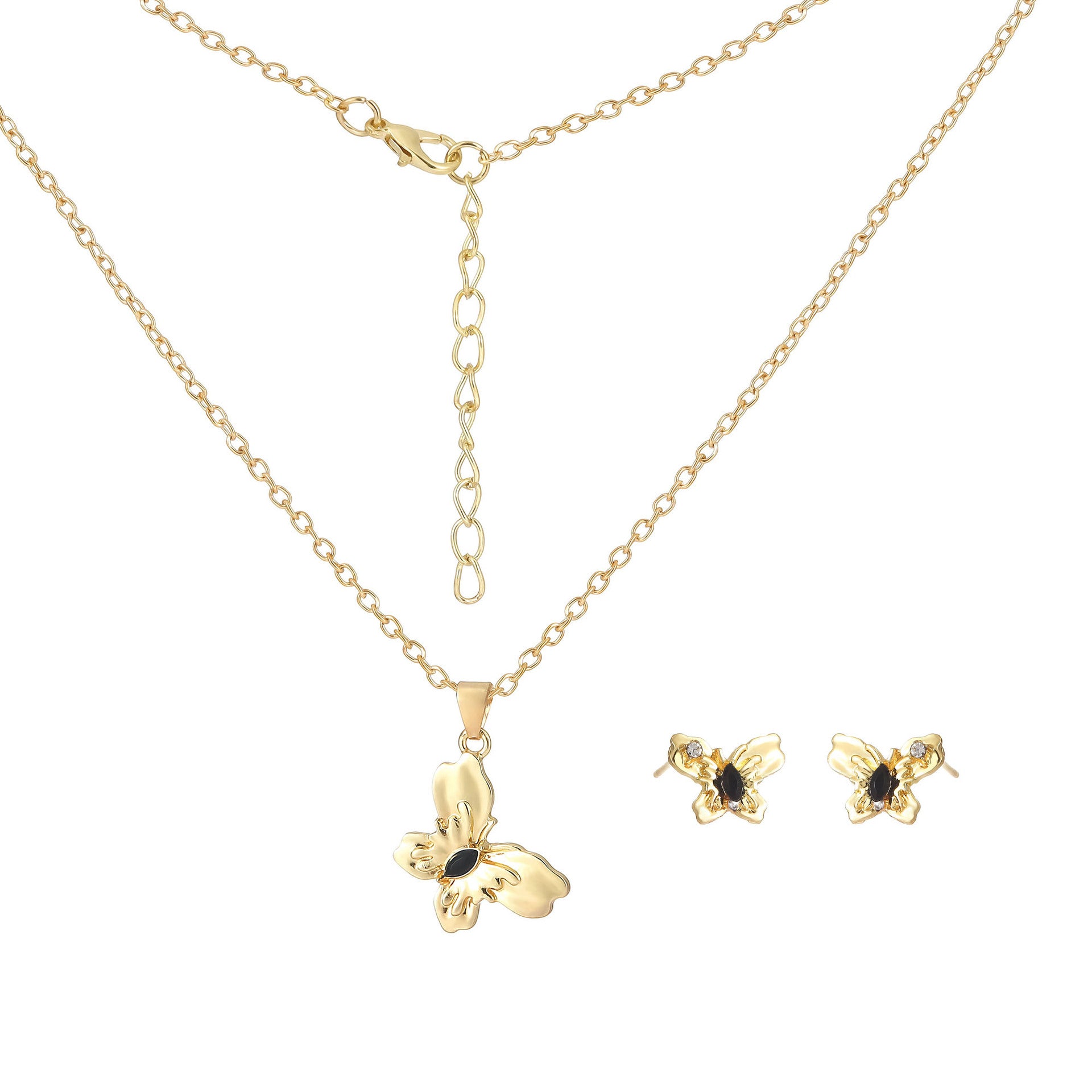 Wholesale  fashion gold butterfly necklace earrings rhinestone suit