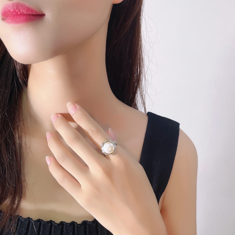 Wholesale S925 Sterling Silver Pearl Adjustable Opening Rings