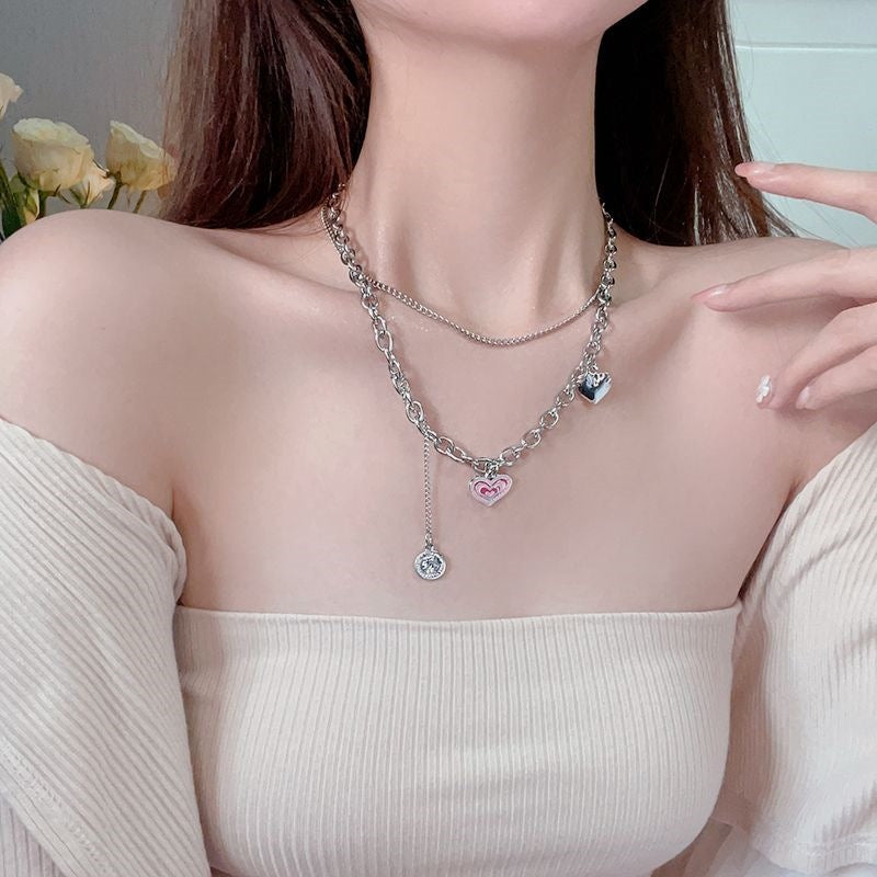 Wholesale Luxury Marble Heart Double Layer Necklace