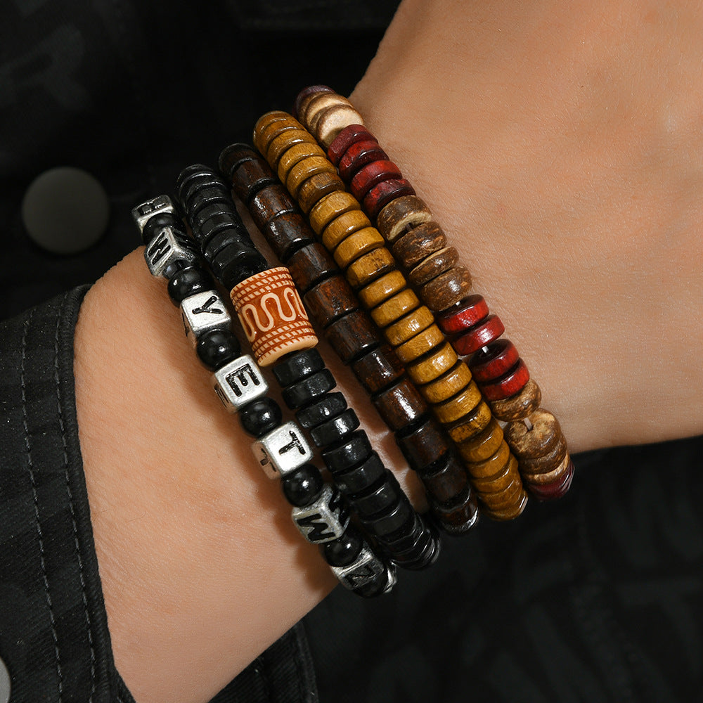 Wholesale Wooden 10-piece set turquoise beaded bracelet