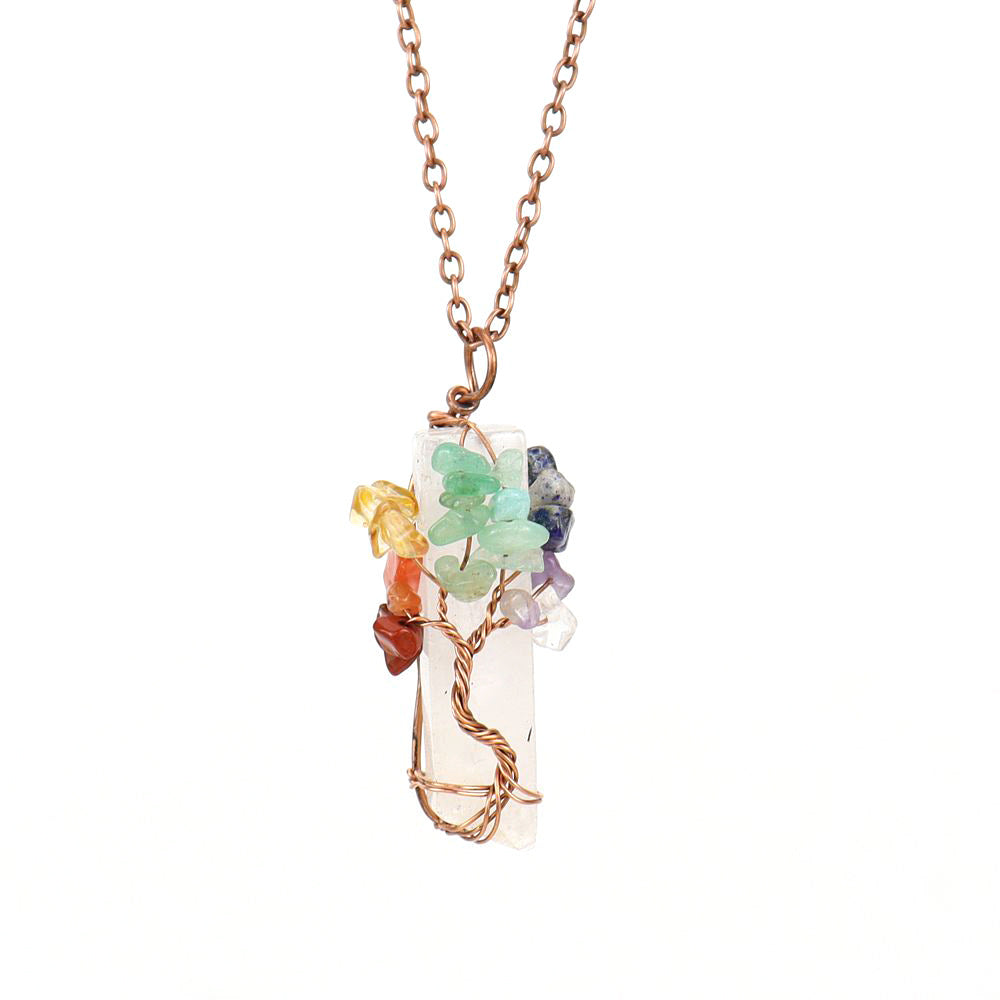 Wholesale Irregular Natural Stone Amethyst Tree Of Life Pendant Necklace Handwoven Fashion Jewelry Boutique Resale