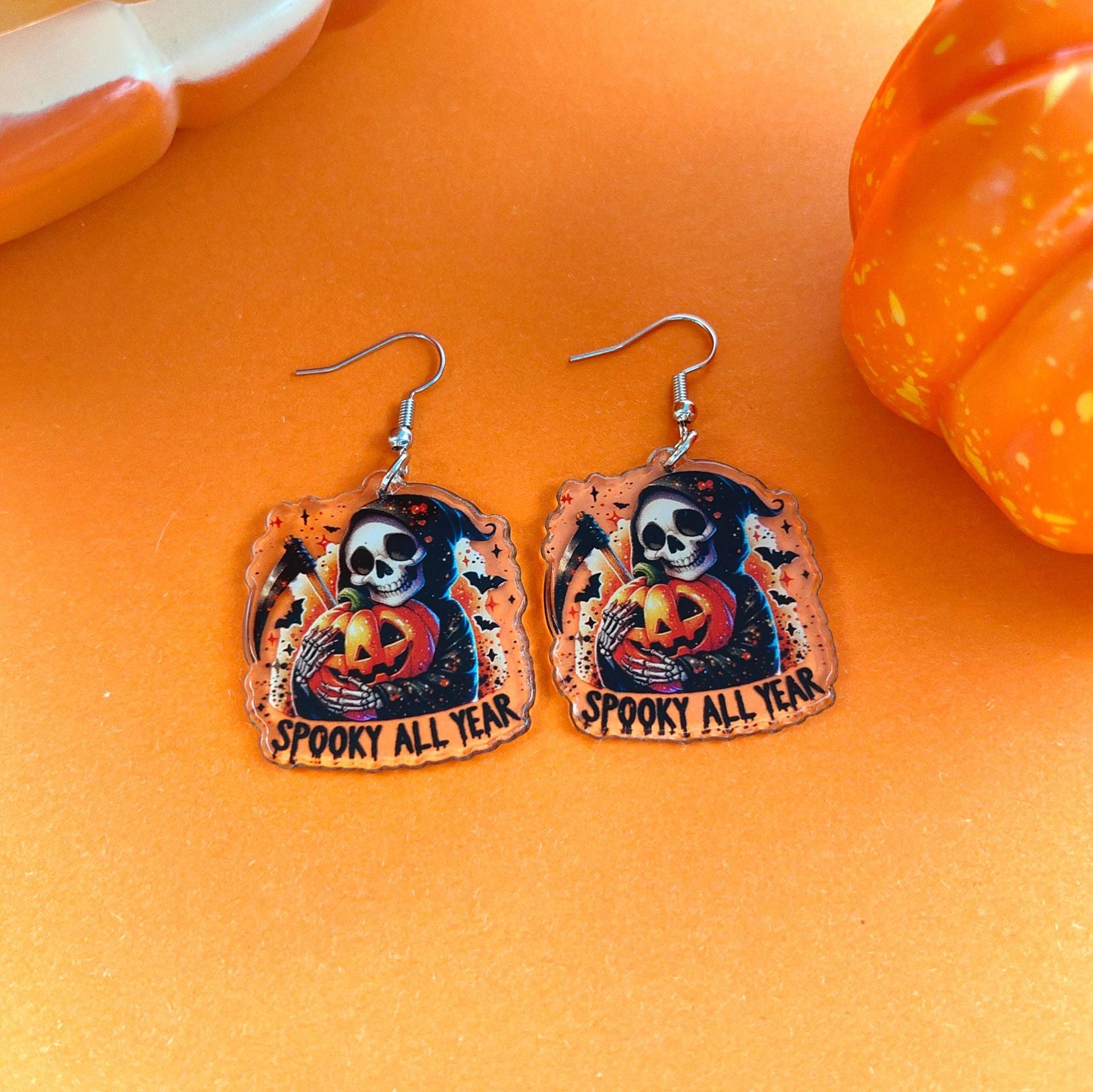 Wholesale Halloween Pumpkin Grim Reaper Bat Acrylic Earrings ACC-ES-Xizhao001