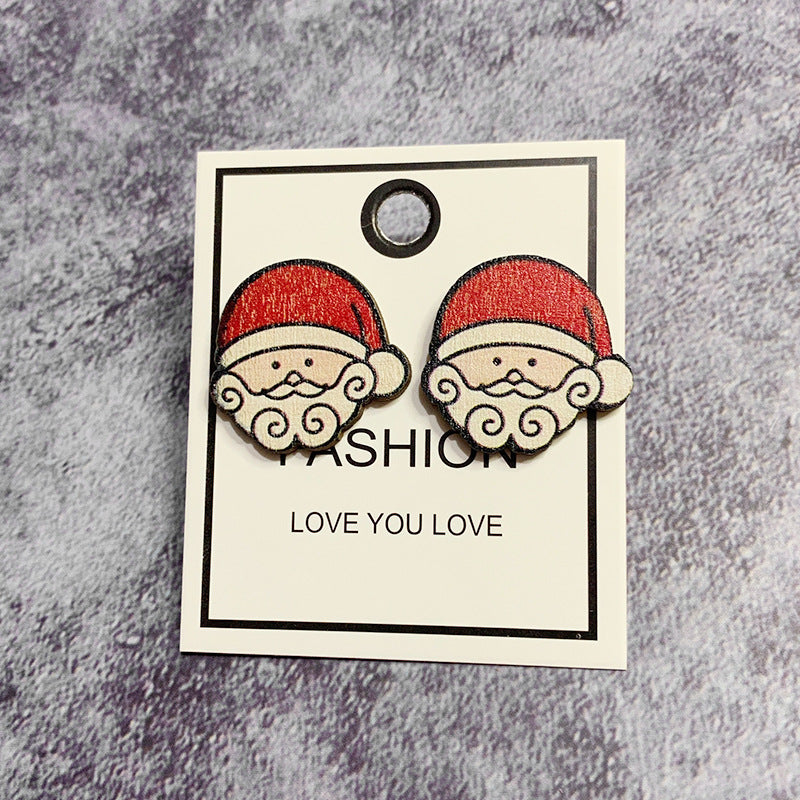 Wholesale wood Christmas tree snowman earrings