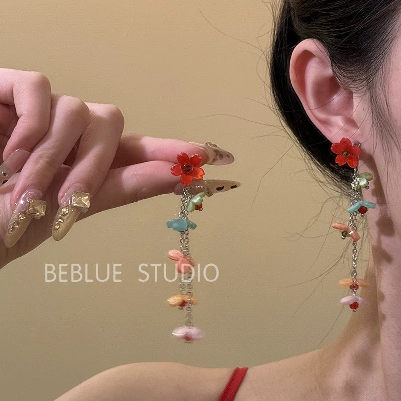 Wholesale long flower tassel earrings