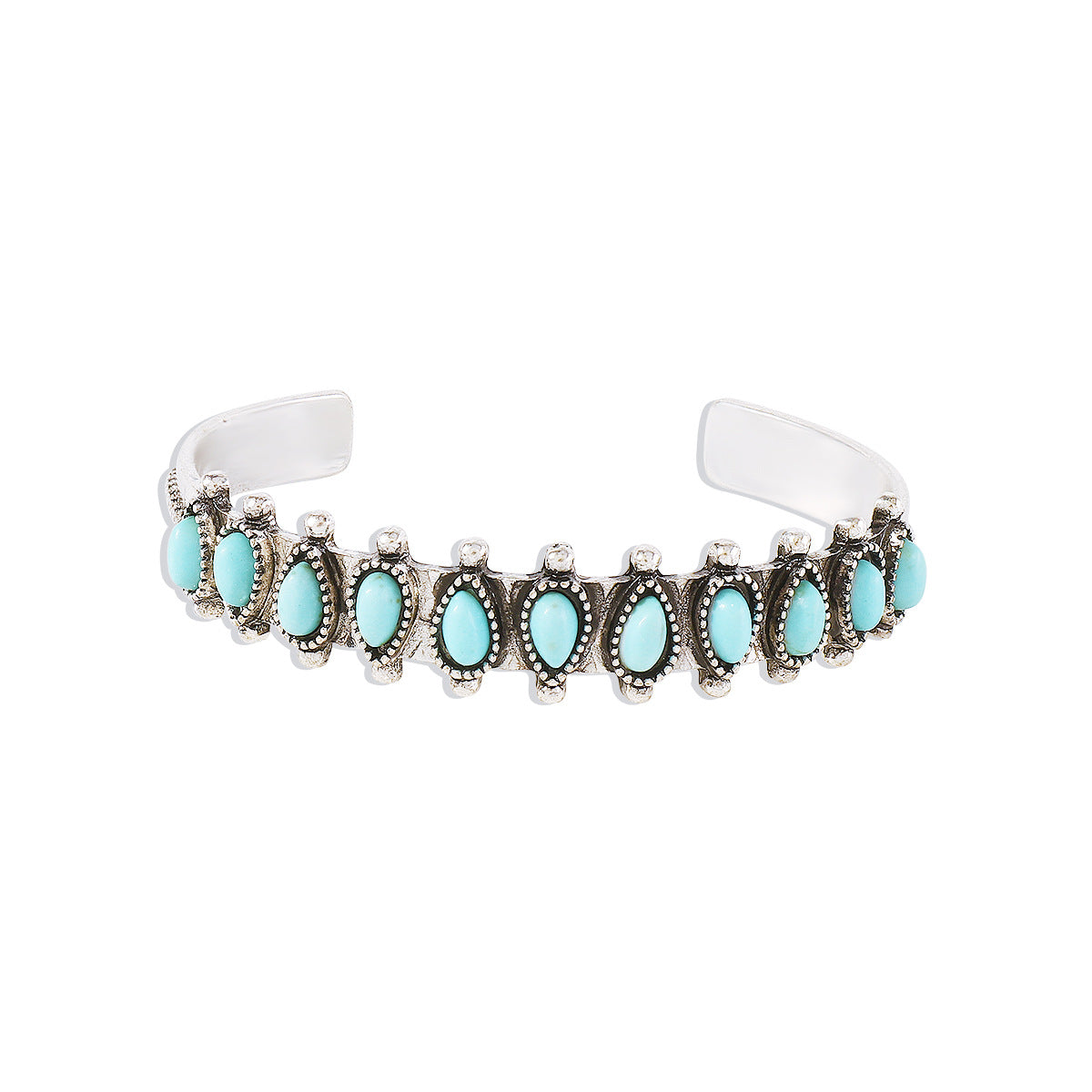 Wholesale Bohemian ethnic style creative open bracelet vintage alloy silver turquoise geometric bracelet for women