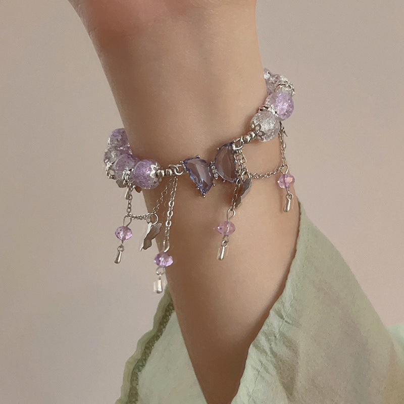 Wholesale Purple Butterfly Beaded Tassel Bracelet