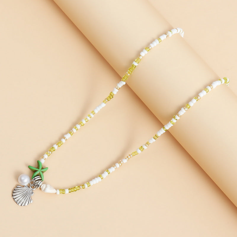 Wholesale  Beach Shell Necklace Marine Shell Rice Beads Adjustable Braided Clavicle Chain