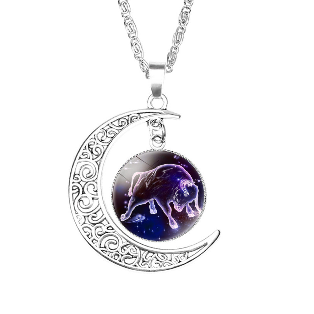 Wholesale Twelve Constellations Colorful Series Moon Necklace