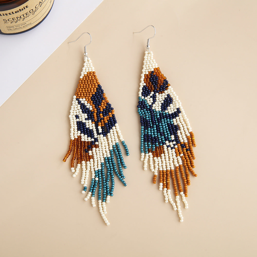 Wholesale Bohemian Botanical Flowers Rice Beads Tassel Earrings ACC-ES-Lant003