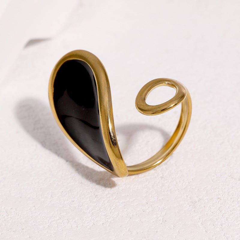 Wholesale 18K Gold Plated Stainless Steel Black Curved Irregular Open Ring Geometric Women S Fashion Jewelry Accessory Gift