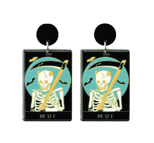 Wholesale Trendy Punk Skull Tarot Acrylic Earrings  Fashion Accessory