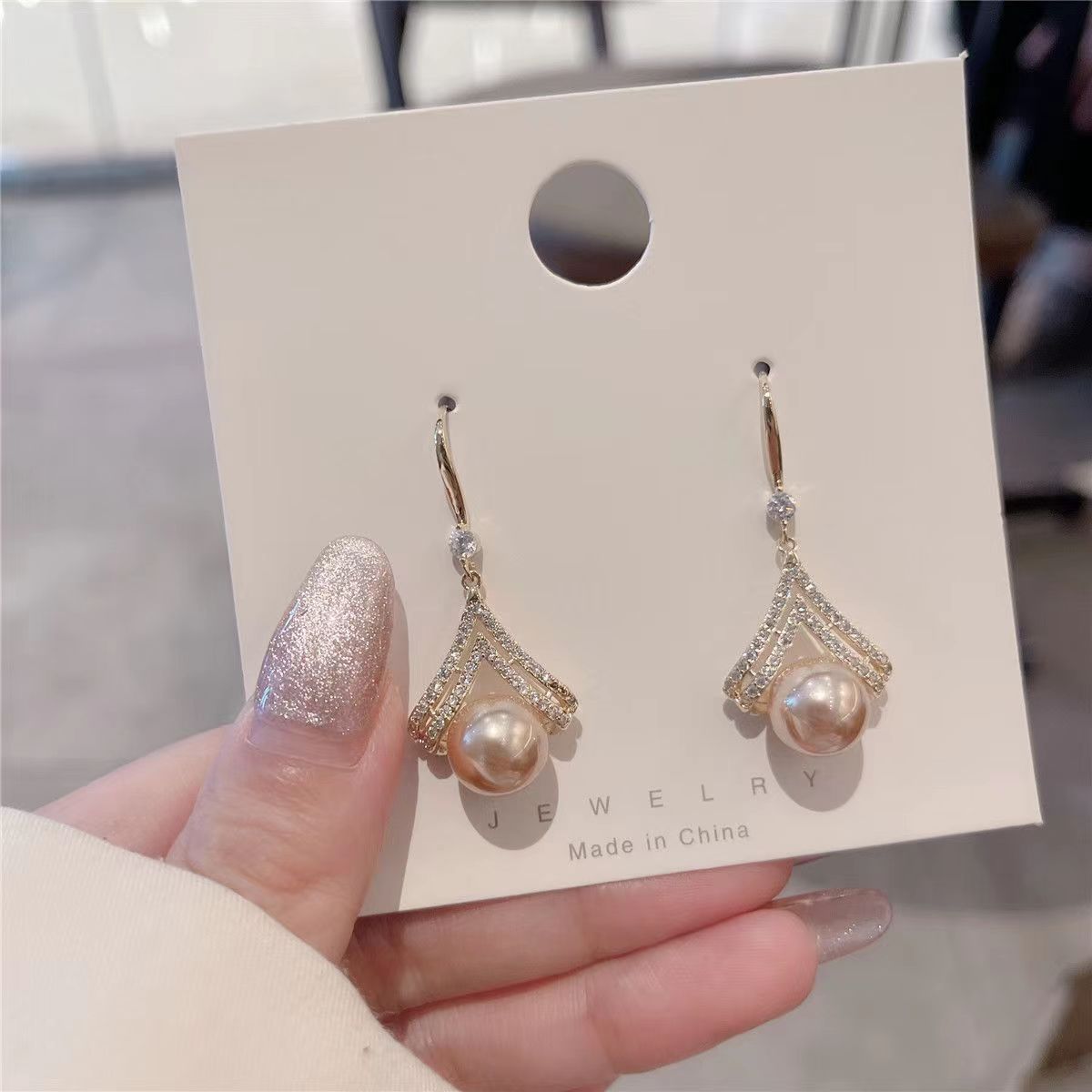 Wholesale 925 Silver Champagne Pearl Earrings