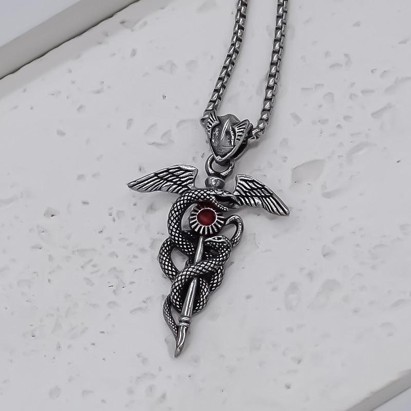 Wholesale Alloy Double Snake Pendant Necklace Men S Dark Style Silver Electroplated Clavicle Chain Fashion Accessory