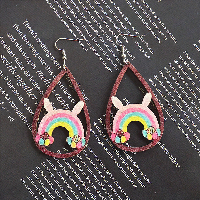 Wholesale Wooden Easter Leopard Earrings