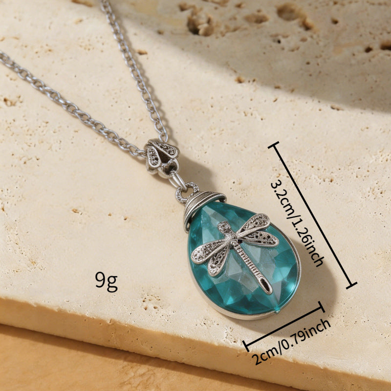 Wholesale Bohemian Retro Dragonfly Pendant Necklace Blue Acrylic Rhinestone Women S Fashion Jewelry Gift