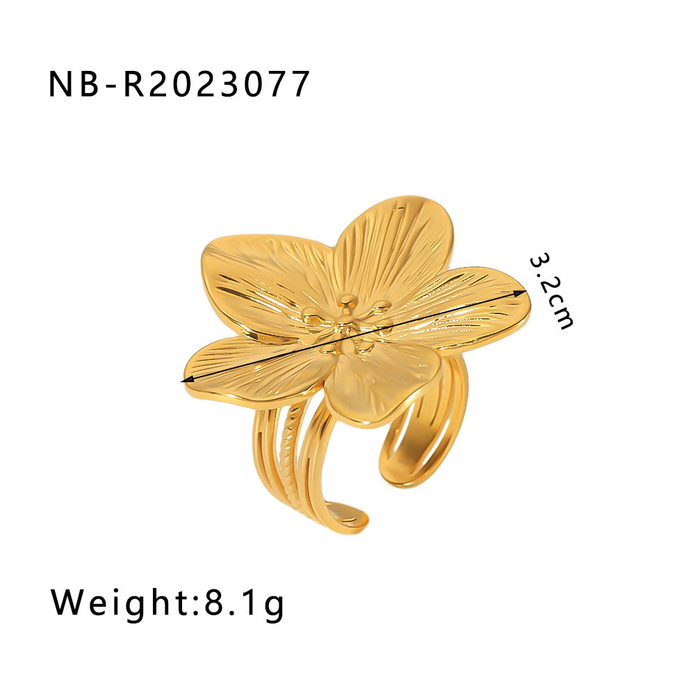 Wholesale Golden Flower Butterfly Stainless Steel 18k Gold Plated Turquoise Open Ring ACC-RS-Xiny003