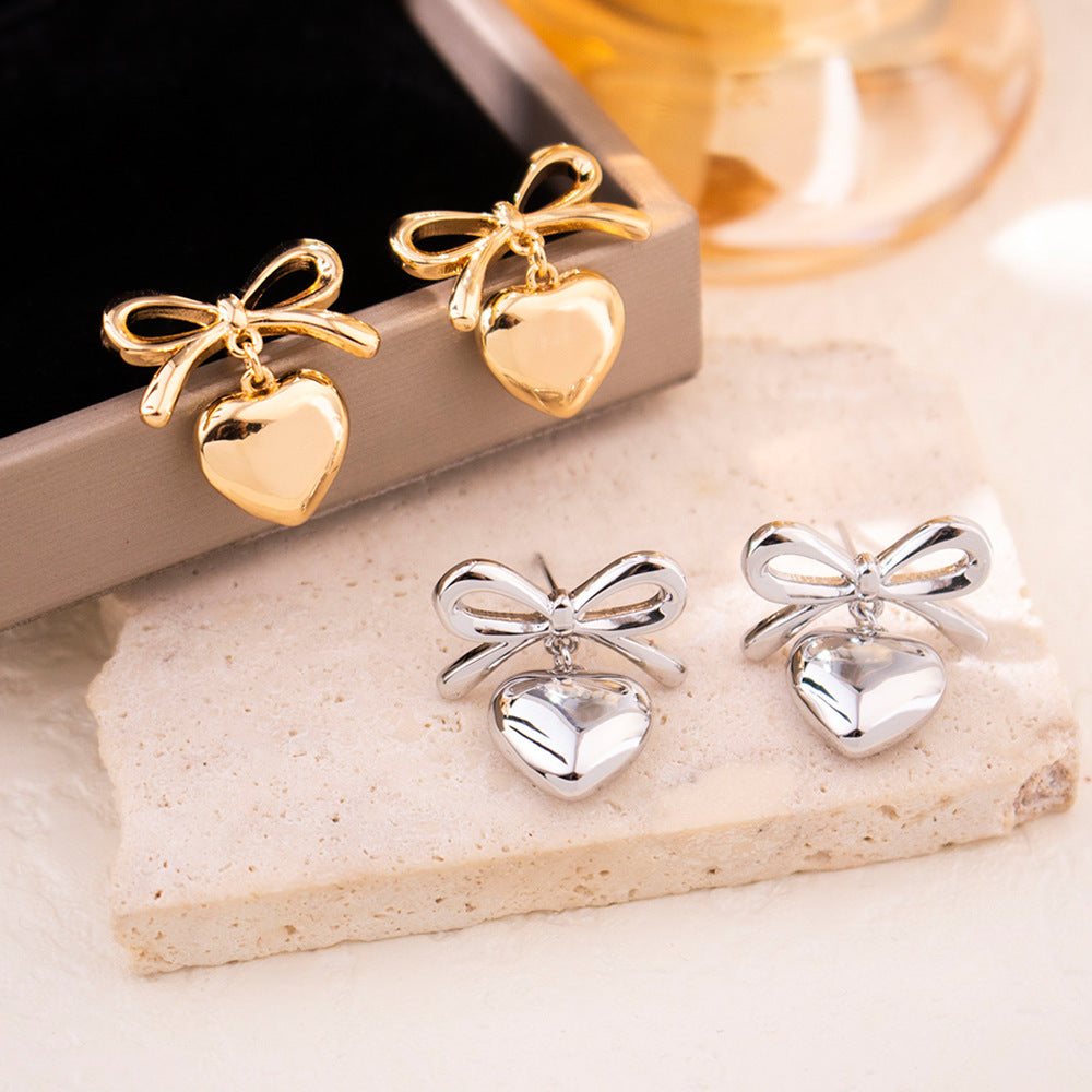 Wholesale Silver Bow Love Stud Earrings