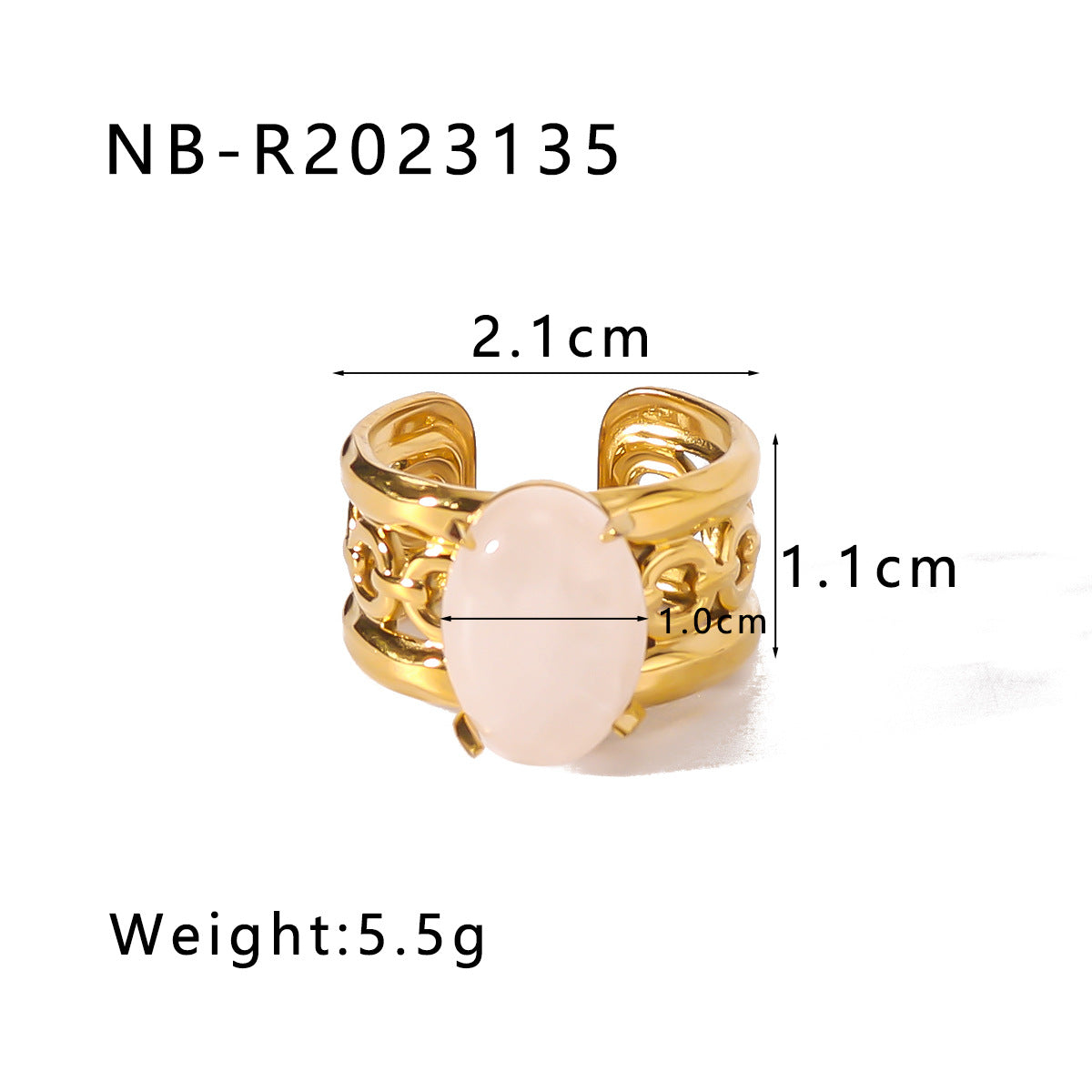 Wholesale Stainless Steel Plated 18k Gold Inlaid Natural Stone Open Adjustable Rings ACC-RS-XinY017