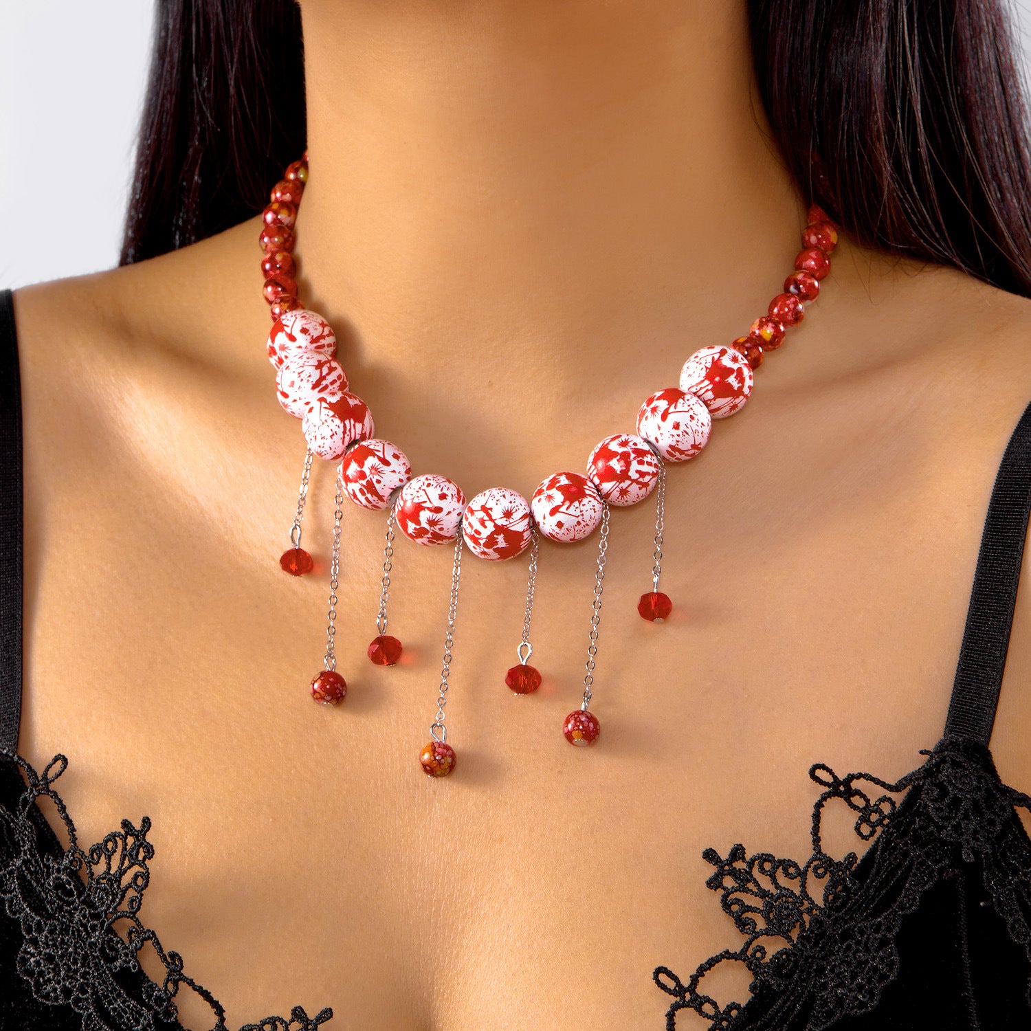 Wholesale Halloween Series Necklaced Creative Ghost Face White Background Printed Necklaces